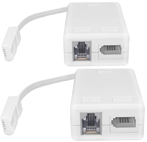 2 Pack ADSL Filter, BT Plug to ADSL RJ11 Broadband Internet Microfilter Splitter, Microfilter for Broadband BT Sky Talktalk, Broadband Internet Microfilter Splitter for Modem Telephone Fax