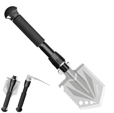 Bonfino Foldable Camping Shovel - 14.6 High Carbon Steel Portable Multitool Entrenching Tool for Backpacking, Hiking, Survival & Car Emergency - Lightweight & Rustproof