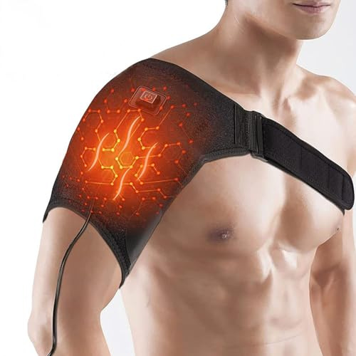 ITODA Heated Shoulder Brace Breathable Shoulder Heating Pad Compression Shoulders Sleeve Women Men Protective Brace with Adjustable Strap for Rotator Cuff Shoulders AC Joint Pain Relief
