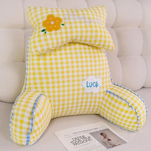 Cuscino Grande per Schienale e Lettura,Supporto Ergonomico per Collo,Braccia e Schiena,Imbottitura Premium,Rivestimento Lavabile,Ideale per Letto,Divano,Perfetto per Adulti (Giallo, 30*25.6 in)