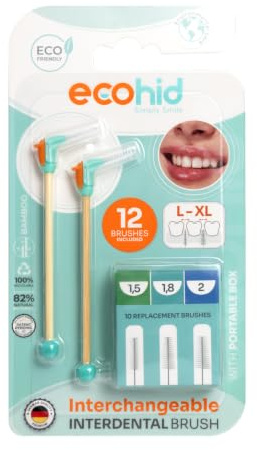 Ecohid Cepillos Interdentales S/M con Mango de Bambú – Kit 12 Cepillos + Recambios 0.7/0.9/1.1 mm – Cepillo Interdental Ecológico Reutilizable – Higiene Dental Precisa – Vegano