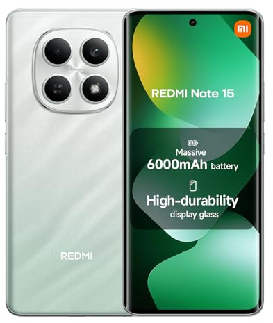 XIAOMI REDMI Note 15 - Smartphone de 6+128GB, Pantalla AMOLED FHD+ de 6,77, MediaTek Helio G100-Ultra, cámara de 108MP, batería de 6000 mAh, Cargador no Incluido, Verde (Versión ES)
