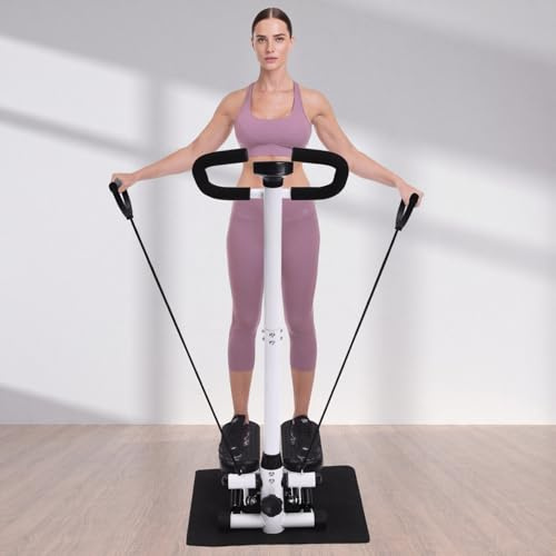 Fitness Stepper mit Widerstandsbänder und Haltegriff, 150kg Tragfähigkeit, Verstellbares Trainingshöhe, Fitnessgeräte für Bein/Arm