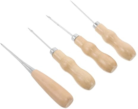 Sewroro 4pezzi Punteruolo da Sartoria Forma di Zucca Manico in Legno di Punteruoli per Cucire Graffiatore per Pelle Cinture Libri e Lavori Artigianali