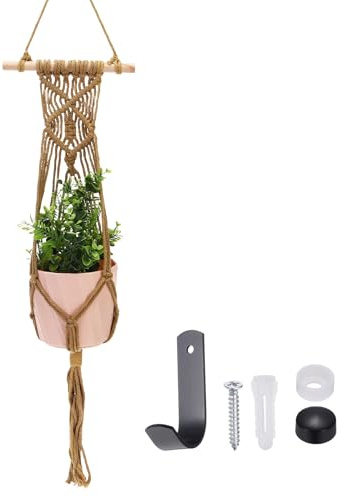 sourcing map Macrame Plant Hanger, 34 Inch Plant Hanger Indoor Outdoor Hanging Planter with Hook Tassels Decorative Crochet Cotton Rope for Home Decor Plants Pots,Rope Style Brown