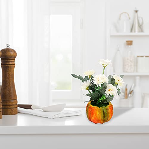 Fictory Artificial Chrysanthemum Plant, Three-Tone Pink Mum Flowers in Pumpkin Pot, Silk Fake Floral Arrangement for Home Decor, Table Centerpiece, Office Desk