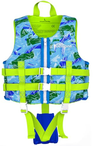 Giubbotto da Nuoto per Bambini in Neoprene 6-9 Anni, Certificato TÜV con cinghie di sicurezza regolabili - Blu/L(30-40 Chilo)
