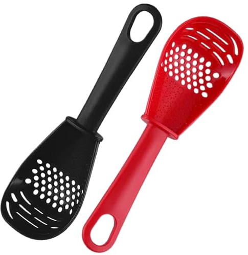 Cucchiaio scanalato - Cucchiaio da cucina multifunzionale in plastica PP da 2 pezzi, filtro resistente al calore con foro per appendere la griglia di cottura