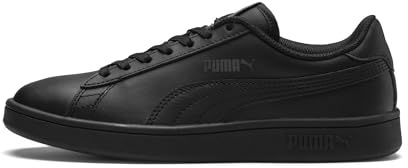 PUMA Unisex Kids Smash V2 Leather Sneakers, Black Puma Black Puma Black, 3 UK