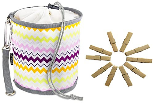 ZWICKER Wäscheklammerbeutel zum Aufhängen - Klammerbeutel mit 40 Wäscheklammern I Indoor & Outdoor für Wäscheständer, Wäschespinne & Wäscheleine I (L+40 Bamboo)