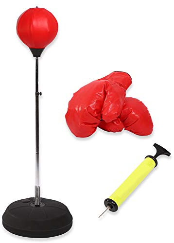Wakects Kinder-Boxset mit Boxsack, Lochkugel und Handschuhen, höhenverstellbar 125-140 cm, für Jugendliche und Erwachsene