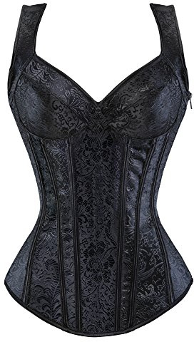Grebrafan Corsés para Las Mujeres Nupcial Corset Bustiers con Tirantes Talla Grande (EUR(48-50) 6XL, Negro)