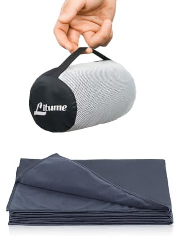 Litume Ultraleichte Reisedecke und atmungsaktiv, 170 x 122 cm weiche Flugzeugdecke für Reisende, Faltbare Campingdecke mit Packsack für Reisen, Bahn, Flugzeug, Auto, Camp