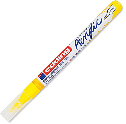 edding 5300 Marcatore Acrilico Fine, Giallo, 1 Marcatore a Vernice Acrilica Waterproof, Punta Tonda 1-2Mm, Pennnarello Acrilico per Disegno Su Tela, Carta, Legno, Marcatore Acrilico per Ciotoli