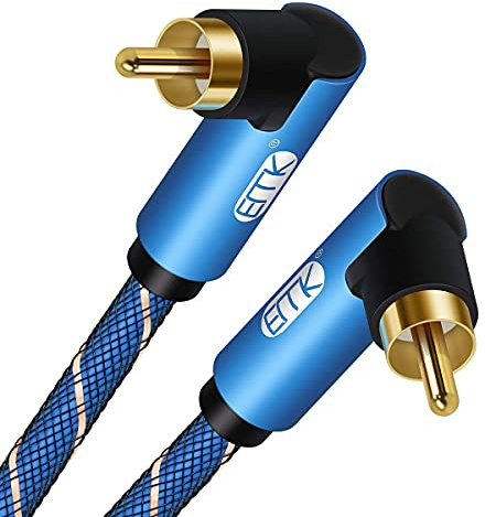 EMK Cable de subwoofer, Cable coaxial digital Cinch Cable de audio chapado en oro RCA para subwoofer, receptor AV, amplificador, cine en casa (doble 90 grados RCA Cable, 3Ft/1M)