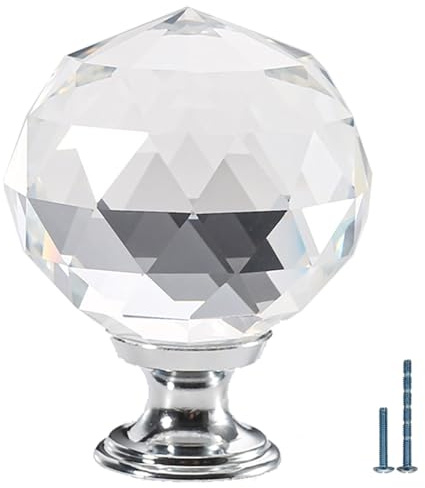 FURNIWARE 12 Stück Kristall Schublade knöpfe, 40mm Zinklegierung Kristallglas Moebelknauf Griff Garderobe Ziehgriffe Möbelgriff Modern Schubladenknopf Griffe für Schränke Transparent