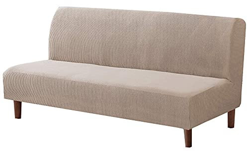BXFUL Sofabezug ohne armlehnen Stretch Abdeckung Husse für Sofabett Armless Sofaüberzug Sofahusse Ohne Armlehne Elastischer Antirutsch Stretchhusse Weich Stoff (S 120-150cm,Khaki)