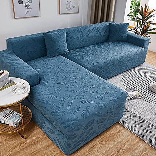 ABUKJM Jacquard Stretch sofabezug l Form, Wohnzimmer Kombination vollpaket Sofa überzug ecksofa, Vier Jahreszeiten Universal, Geeignet für die meisten Sofas (Peacock Blue,4 Seater 235-300cm)