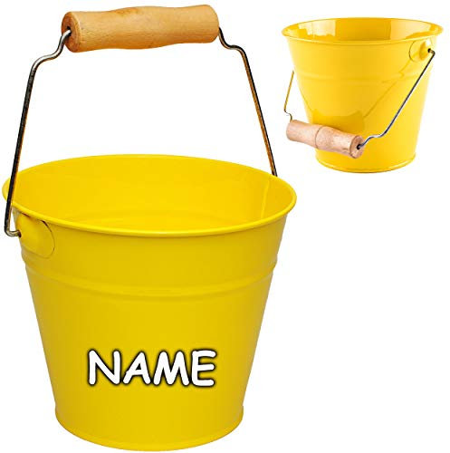 2 Stück kleine - Metalleimer - gelb - 13 cm hoch - 1,2 Liter - inkl. Name - mit 3D Effekt Rillen Prägung - Metall - Blech Eimer - Partyeimer/Sandeimer/K..