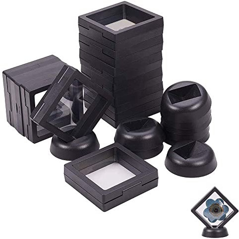 DUOHERESHUI 10 Stück Floating Frame Displayhalter, Schwebender 3D Rahmen, Transparent Schweberahmen, Floating Display Holder Stands, für Münzen, Schmuck, Medaillen, Edelsteine (Schwarz)