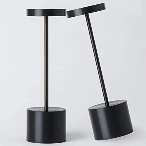 YIBEN 2Pack Cordless Table Lamp, Rechargeable LED Battery 5000mAh Metal USB Portable Powered Desk Lamp, 3 Levels Brightness Light for Restaurants Outdoor (2pack 10.25in Black)