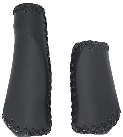 1 Pair Casual Retro Beach Cruiser Bike Handle Long/Short Grips Artificial PU Leather Bike Handlebat Grips for Most MTB BMX Road Bicycle 22.2x135/93mm (Black)