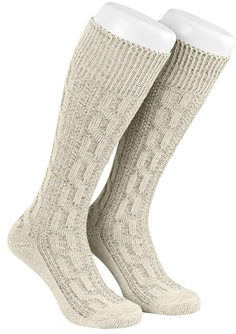 TR Martha Lange Herren Trachtensocken, Kniebund Socken, Strümpfe für Ihre Lederhose, 1 Paar, Zopf Socken meliert, Gr. 40-47