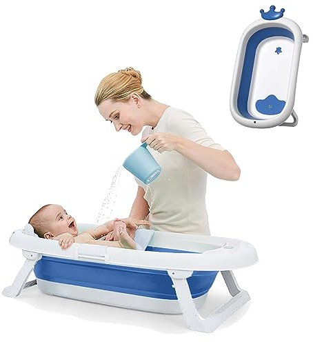 Sobebear 87cm Foldable Baby Bath Tub, Lightweight and Anti-Slip Collapsible Design, Perfect for Travel and Home Portable Bathing Solution for Newborn and Toddlers 0-36 Months (Dark Blue)