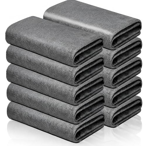 MUAECH 10 Stück Verstärkte Microfaser Wunder-Tücher - Perfekt für streifenfreies Putzen von Glas, Fenstern & Spiegeln - Spülmaschinenfeste Alleskönner für Küche, Auto & Haushalt (30x30 cm, Grau)
