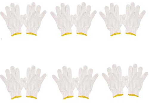 Guanti da lavoro, guanti da lavoro protettivi in cotone lavorato a maglia bianca, guanti da lavoro antiscivolo unisex per costruzione di giardino meccanico auto