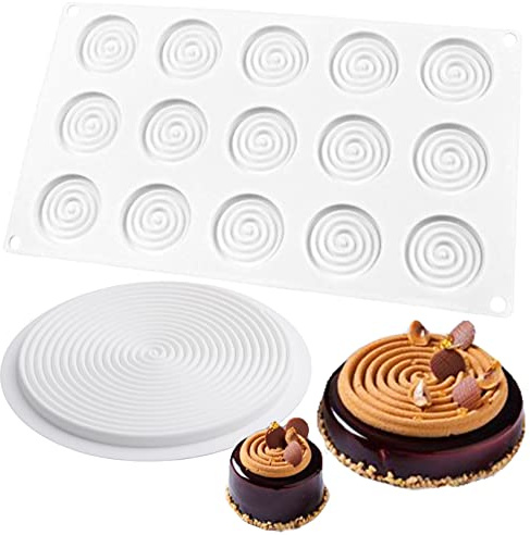 musykrafties Lot de 2 moules à gâteau ronds silicone en forme de disque tourbillon pour fromage, sucette, couche, chocolat, savon, bougies, glaçage, moules à gâteau 22,9 cm, 5,1 cm, 16 cavités
