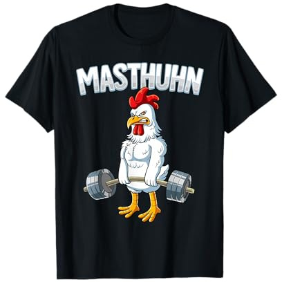 Kraftsport Geschenk Masthuhn Bodybuilding Fitness Gym T-Shirt, Herren, Schwarz, S, Kurzarm, Klassische Passform, Cartoon-Design mit Huhn und Hantel