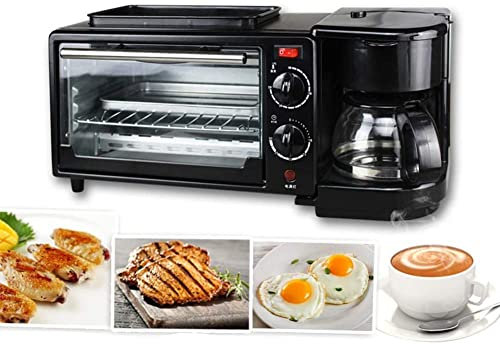 RKYRRKI Horno de convección para encimera, Incluye Rejilla para Hornear de Acero Inoxidable, máquina de Desayuno eléctrica 3 en 1, cafetera para el hogar, Pizza, Huevo, Tarta, Horno, sartén, Pan, út