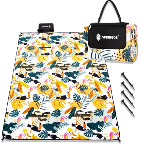 SPRINGOS Nappe de pique-nique 200 x 200 cm Coussin de siège Tapis de siège Couverture de jardin Papier aluminium Ancre au sol