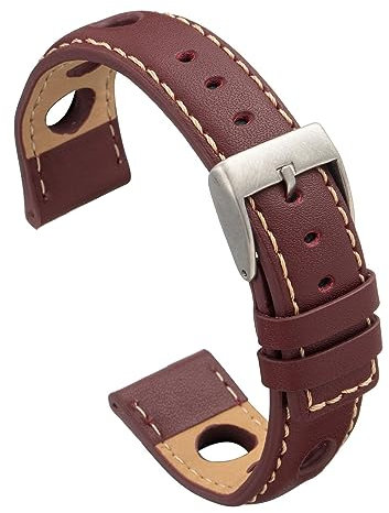 diloy Uhrenarmband Rindsleder perforiert Rallye Racing Stil – Sportliches Design – Größen 20mm 22mm 24mm – Schwarz, Braun, Bordeaux oder Marineblau P355 Bordeaux 22mm.