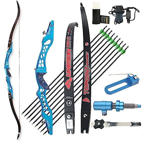 surwolf Wettbewerbs Recurve Bogen 66 68 70 22-48lb Takedown Recurve Bogen Set für Erwachsene ILF Bogen Riser und Bogen Gliedmaßen Sport Recurve Bogen rechts und Links（Blau1，66-22lbs）