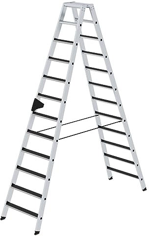 PROREGAL Stufen-Stehleiter | beidseitig begehbar mit Clip-Step R13 | 2x12 Stufen | Leiter, Teleskopleiter, Trittleiter, Bockleiter, Sprossen-Doppelleiter