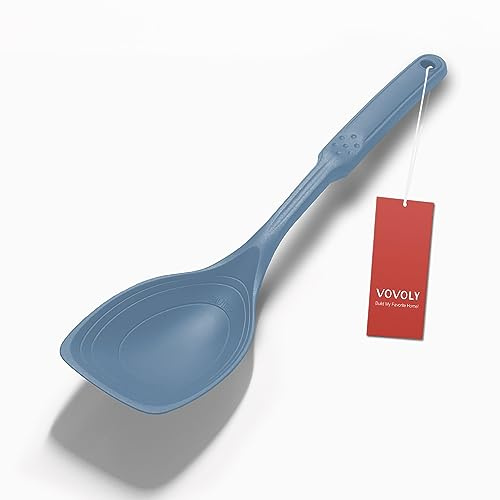 Large Silicone Cooking Spoon, Deep bowl & Measurement Mark, Solid, 12 IN, | Non-stick & Flat Edge Basting Spoon for Mixing, Serving, Scraping, BPA-Free, Seamless, Heat Resistant Kitchen Utensil