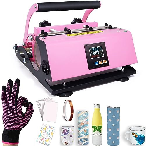 Tumbler heat press Verres heat press pour 20OZ 30OZ heat sublimation serré droit bocaux en verre et 11-15OZ mugs avec 20 morceaux de papier Hot Tape Glove. (Rose)