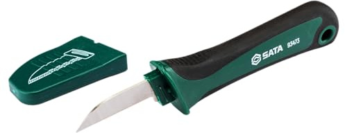 SATA ST93473 - Cuchillo pelacables (185 mm, hoja recta, mango antideslizante de 2 componentes)