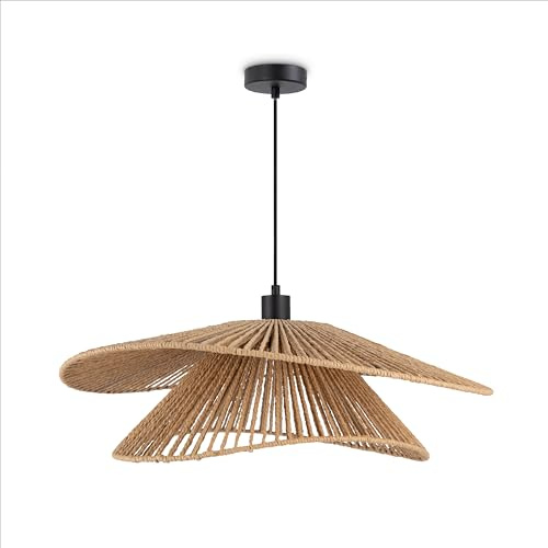 Paco Home LED Pendellampe Wohnzimmer Pendelleuchte Esszimmer Hängeleuchte Küche Lampenschirm Papier Deko Boho Style E27, Farbe:Schwarz, Leuchtenart/Farbe:Typ 4