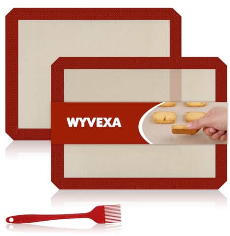Wyvexa Tapete de Silicona Antiadherente para Hornear, Lámina de Horno Reutilizable para Macaron, Galletas, Pasta, Pizza, Pan, juego de 2 unidades, 40x30cm