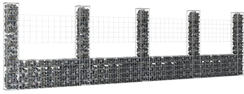 Gabionenkorb U-Form, mit 5 Säulen Eisen 500x20x150 cm, robustes Maschengitter, für Gartenprojekte und Landschaftsgestaltung