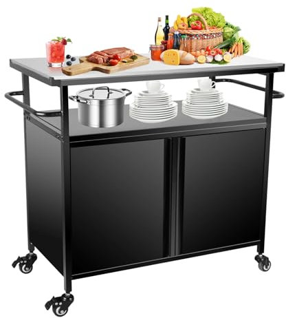 Karpevta Outdoor Grill Cart with Storage,Outdoor Prep Table for Grill Stainless Steel Grill Cart with Wheels and Handle for BBQ,Patio,Backyard
