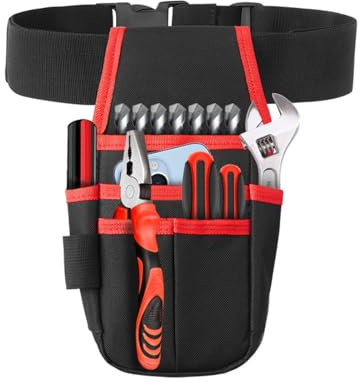 Borsa Porta Attrezzi, Custodia per elettricista, Borsa per elettricisti, Borsa Magazzino Utensili,Cintura Porta Attrezzi Multi Tasche,per Elettricista,Carpentiere(rosso 26.5 * 13.5 * 5cm)