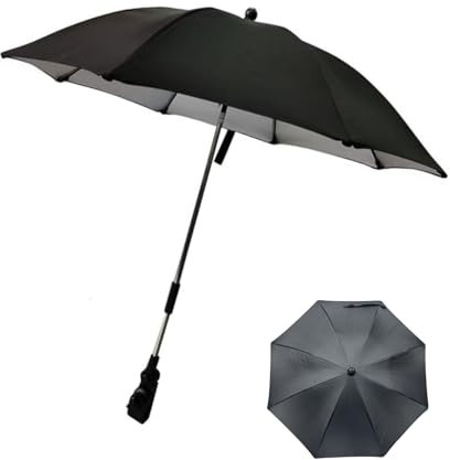 CaiTang Sonnenschirm für Kinderwagen, Kinderwagen Sonnenschirm 50+ UV, 73cm Durchmesser Universal Schutz, Schwarz