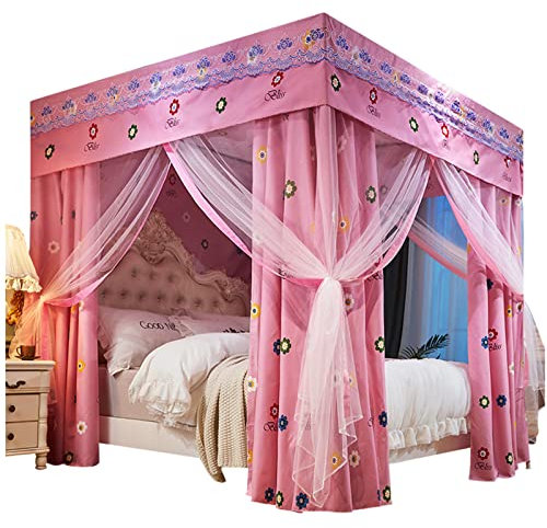 Bettvorhang, Himmelbett, Moskitonetz, doppelschichtig, Prinzessinnen-Verdunkelungsvorhänge, Baldachin mit Rahmen, 18-Loch-Mesh-Design, Exquisite Schlafzimmerdekoration (Rosa, 200 x 220).