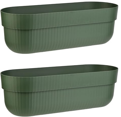 Engelland - 2 x Blumenkasten, Blumentopf, Farbe: Moos-Grün, Pflanzkasten mit Wasserspeicher/Drainagesystem und Abstandshalter, 50 cm, PP-Kunststoff, Balkonkasten, länglich, formstabil