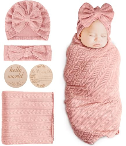 DRESHOW Baby Pucktuch Baby Decke Neugeborenen Swaddle Pucksack mit Baby Bogen Mütze Stirnband