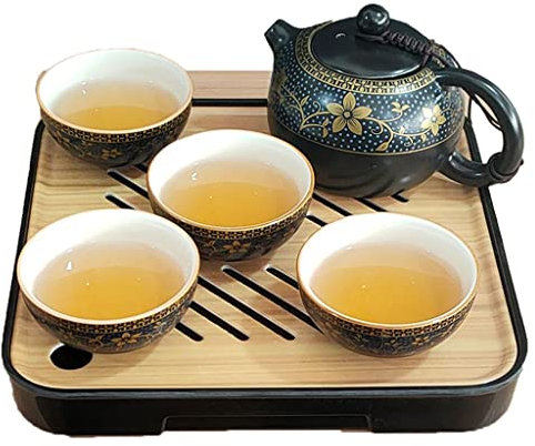 Service à thé japonais traditionnel Kung Fu pour adultes - Service à thé chinois noir avec théière et tasses pour thé chaud de voyage (B)